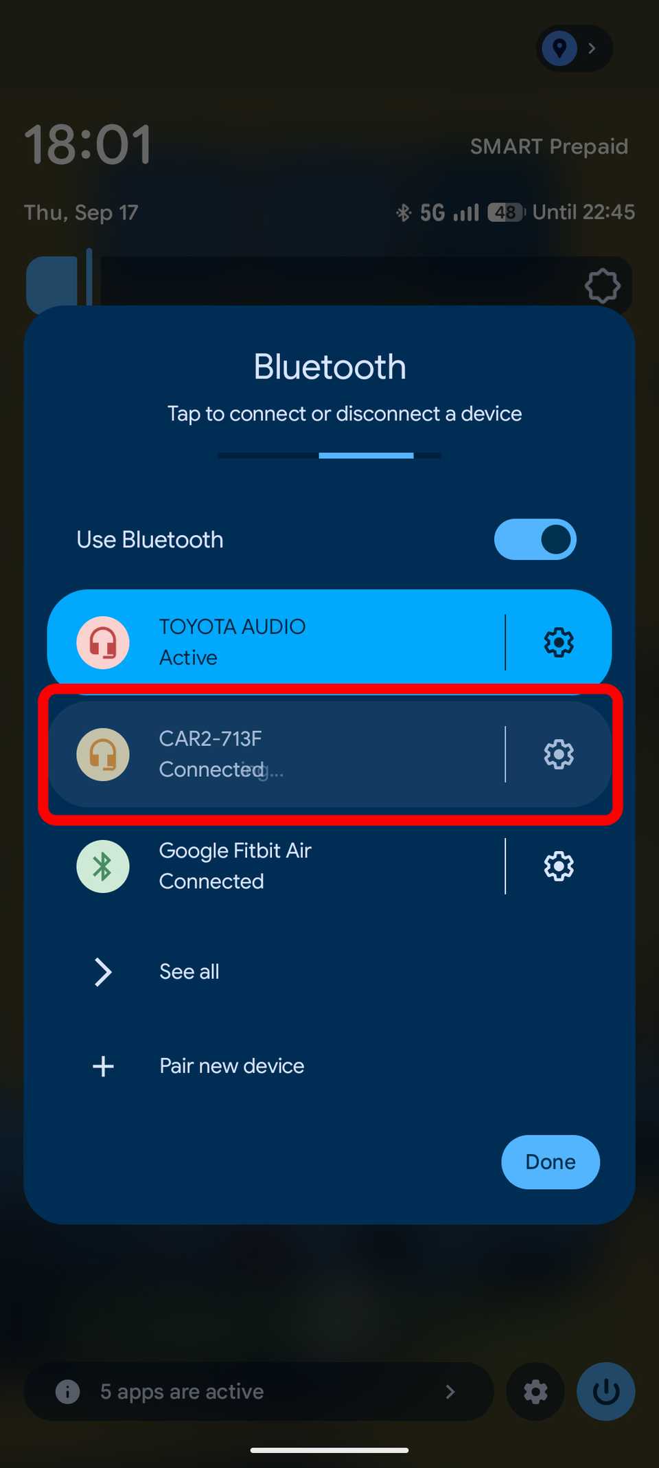 Bluetooth settings showing devices