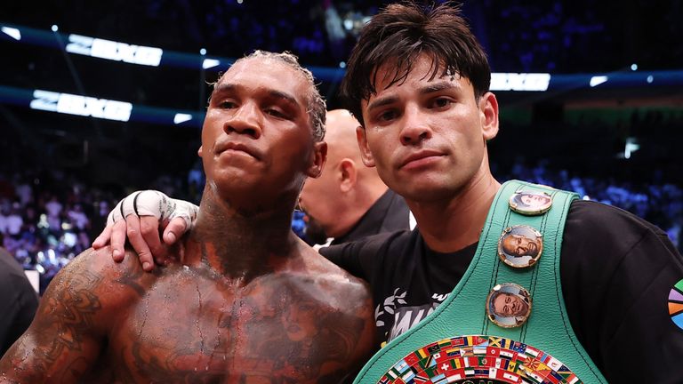 Ryan Garcia with Conor Benn after their contest in Las Vegas