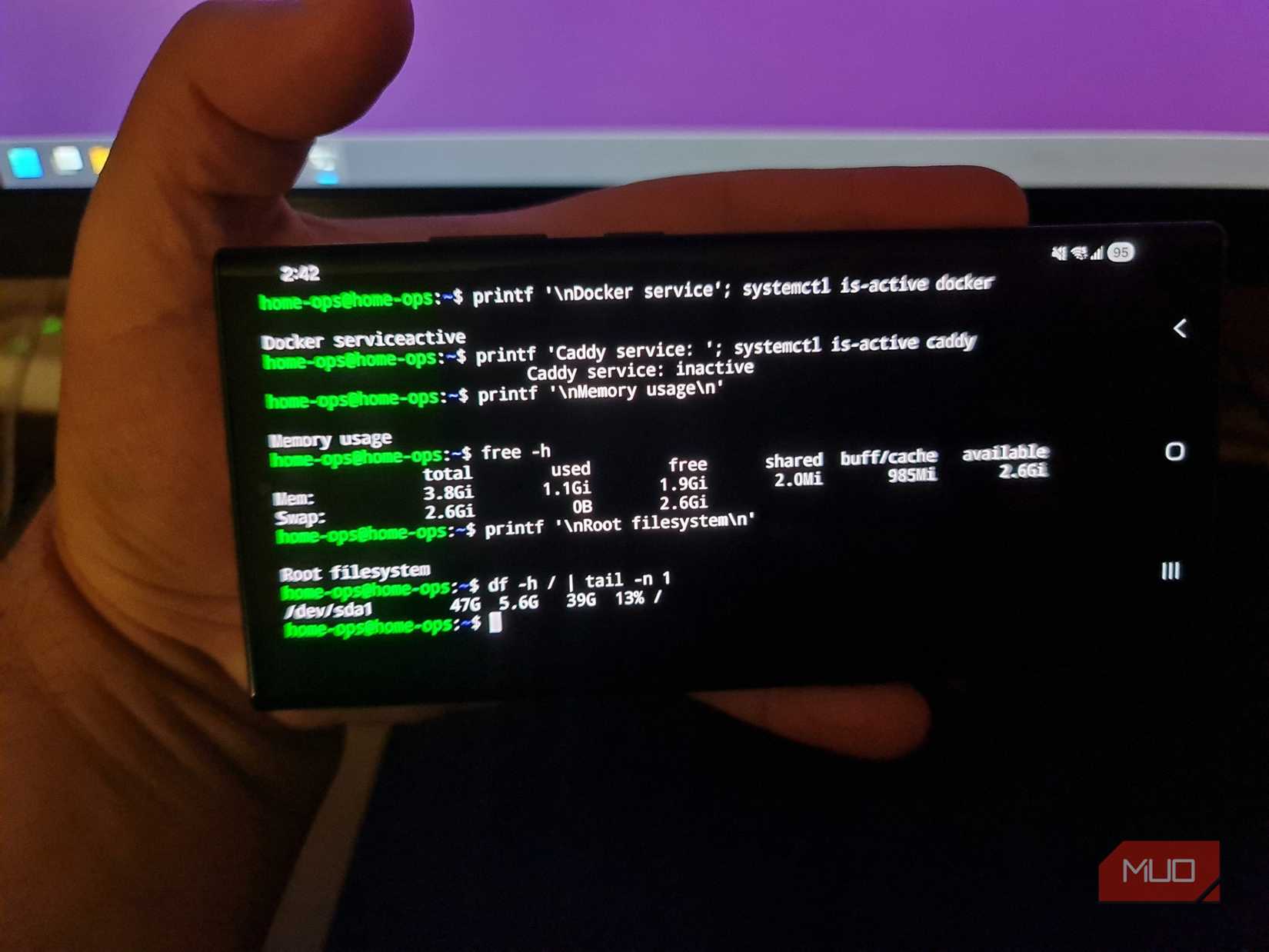 Termux on Android running in landscape mode with keyboard hidden