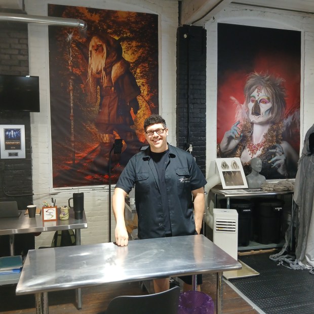 Tyler Green, a special effects artist, and commercial photographer and artist Anthony Videira recently moved into a new studio space at Market Street Creatives in Torrington. The warehouse-turned vendor market also rents studio space for small businesses. (Emily M. Olson)
