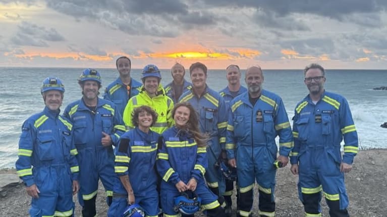 The Bude Coastguard rescue team tasked with assisting Kirstie Allsopp after a bad fall. (Source: Facebook)