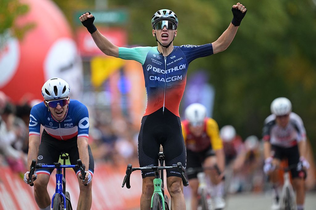 Aubin Sparfel (Decathlon CMA CGM) wins the Gp de Wallonie in Namur. BELGA PHOTO DAVID PINTENS (Photo by DAVID PINTENS / BELGA MAG / Belga / AFP via Getty Images)