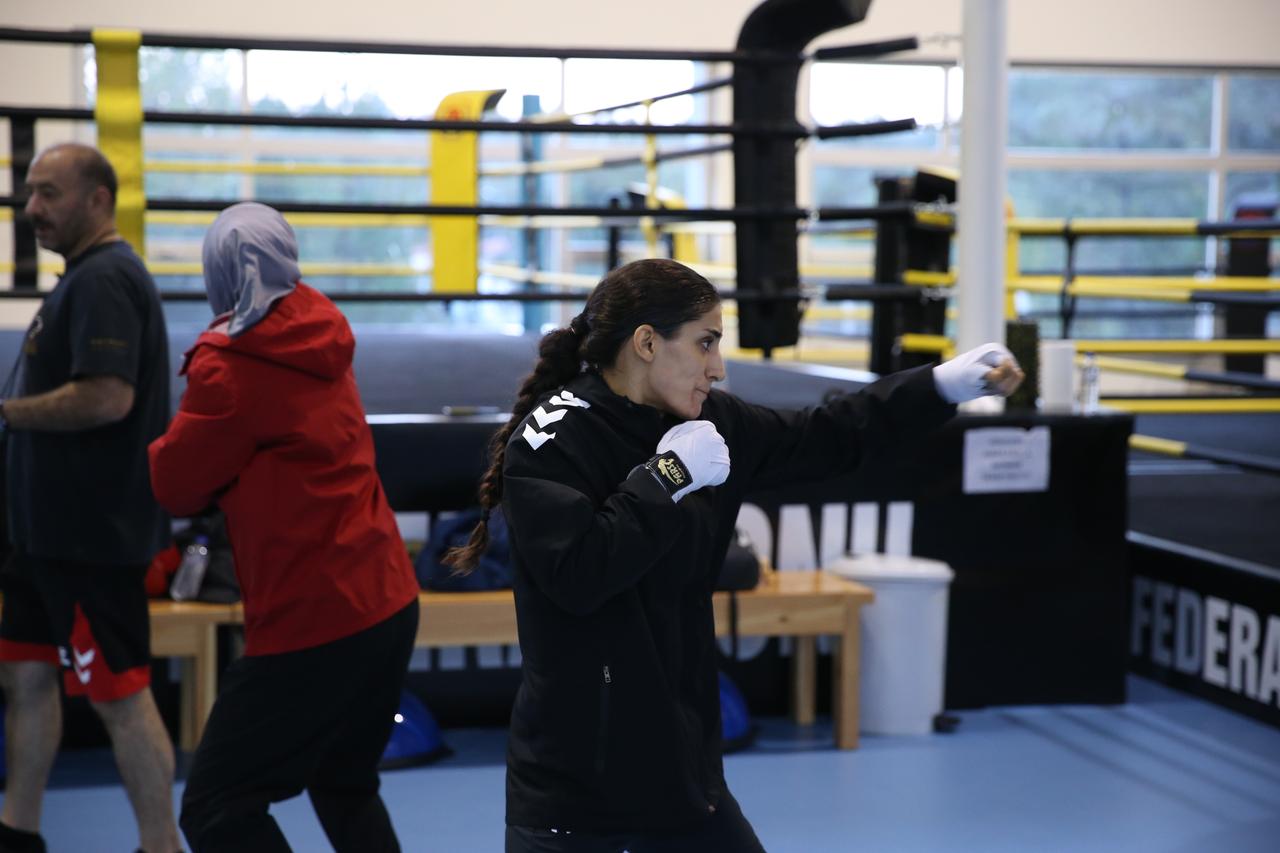 National boxer Pinar Benek trains at the Kastamonu Kadidagi Boxing Camp Training Center in preparation for the Under-23 European Championship. (AA Photo)