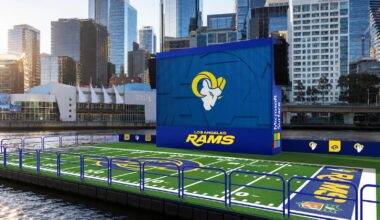Rams bring floating football field to Melbourne ahead of historic Australia game