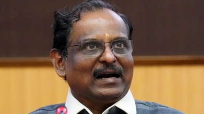 Indian Space Research Organisation (ISRO) Chairman V Narayanan addresses a press conference in Sriharikota, Andhra Pradesh, Friday, Sept. 4, (File photo/PTI)