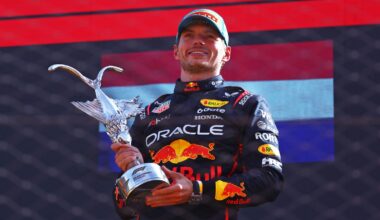 Race winner Max Verstappen of the Netherlands and Oracle Red Bull Racing on the podium with the winners trophy during the F1 Grand Prix of Italy at Autodromo Nazionale Monza on September 07, 2025 in Monza, Italy. (Photo by Peter Fox/Getty Images) // Getty Images / Red Bull Content Pool //