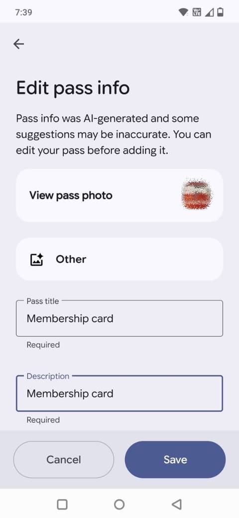 Screenshot showing pass info in Google Wallet