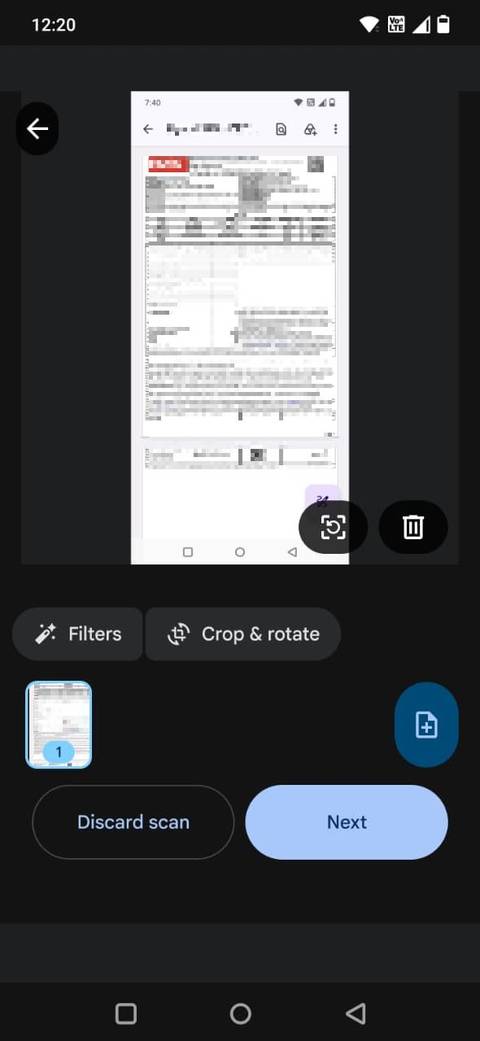 Screenshot showing a scanned document in Google Wallet