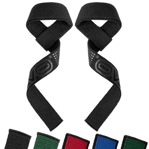 Evo Fitness Weight Lifting Straps Anti Slip Gym Powerlifting Deadlifting Bodybuilding Workout Strength Training Hand Bar Grips Neoprene Gel Padded Wrist Support Unisex Men Women (all Black)