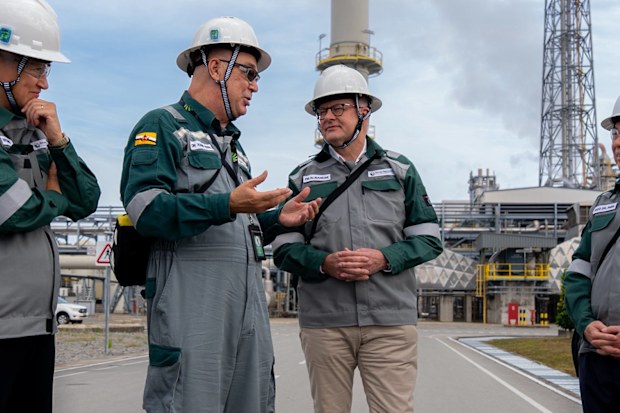 Australian Prime Minister Anthony Albanese at a fertiliser production plant in Brunei on April 15, 2026.