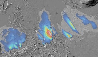 Map showing the thickness of a deposit thought to be water ice at Mars