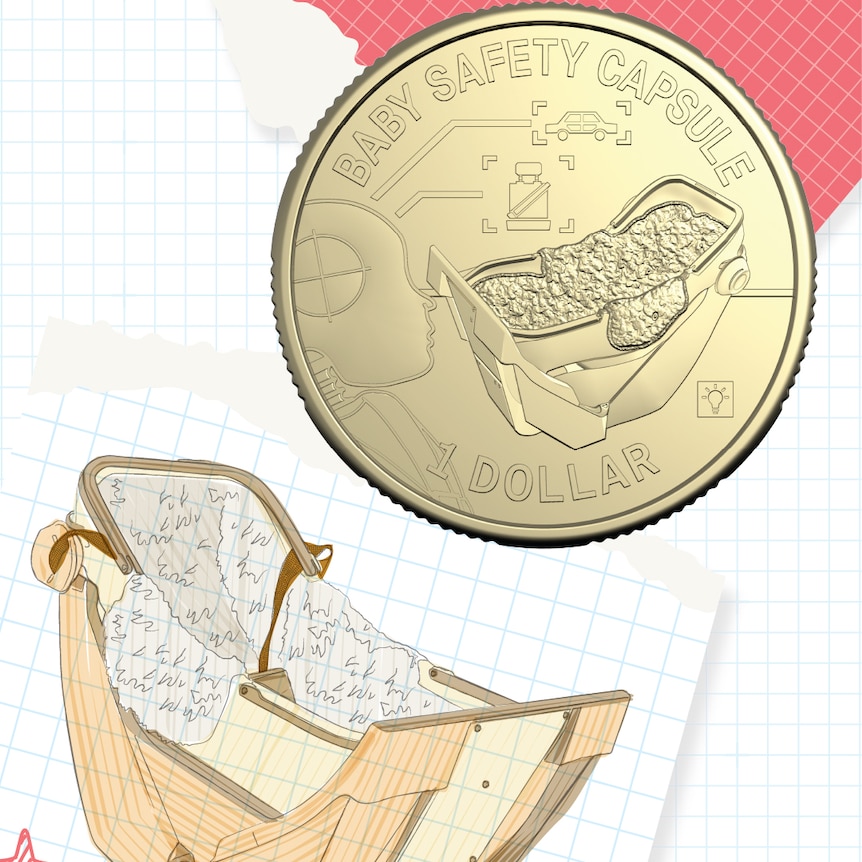 A $1 Australian coin featuring the design of a baby capsule.