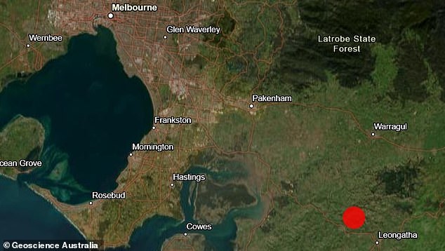 The 4.8 tremor hit just after 2am on Saturday, with an epicentre (above) 6km north-east of the Gippsland town of Korumburra