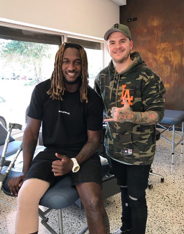 Jackson May with Nic Nat at his Rockingham studio. 