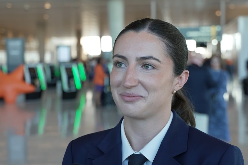 Aglaya Papadokokolakis in her pilot uniform at WSI