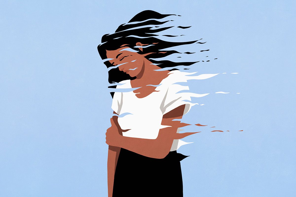 A woman who looks sad fading away