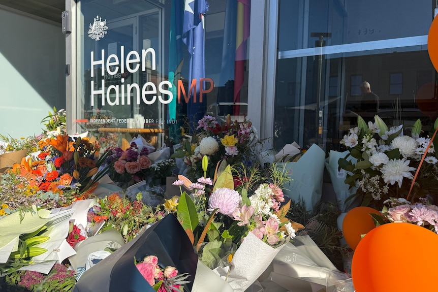 Flowers outside Helen Haines's electorate office