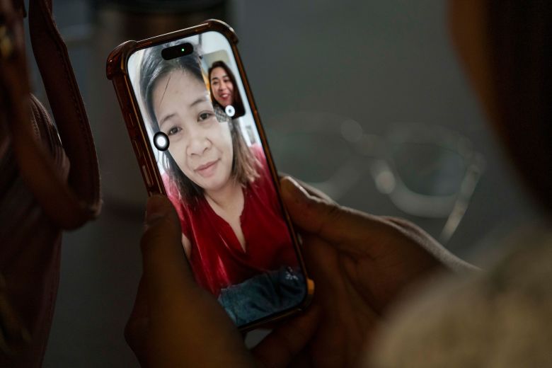 It's already the next morning in the Philippines when Zaira Chinte, a second grade teacher, gets to chat with her relatives at the end of her workday.