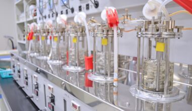 Laboratory bioreactors used for bioprocess monitoring.