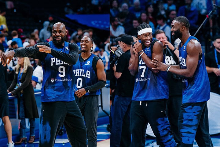 LeBron James, Tyrese Maxey, VJ Edgecombe, Jaylen Brown