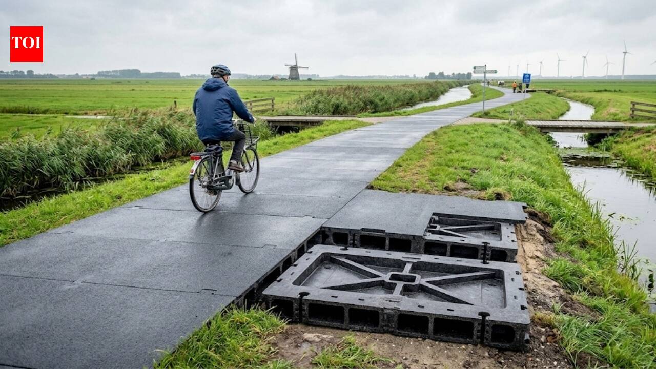 Dutch engineers replaced a bike path with hollow panels made from recycled plastic; after 1 million rides, the trial reported 50–70% lower carbon emissions, and rain storage stayed below half capacity | World News