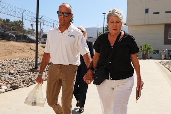 Debra and Martin Robinson arriving at court in Ensenada on Thursday for the closing arguments in the trial of three men accused of killing their sons.
