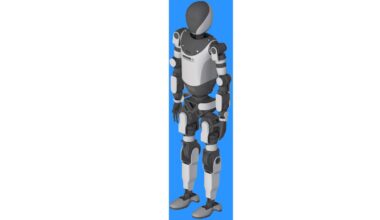 BYD humanoid robot patent rendering showing a dark oval face, light-colored body panels and exposed arm and leg joints.