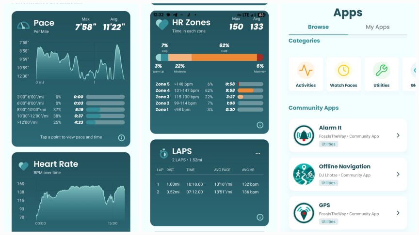 Una Watch smartphone companion app run results and app store