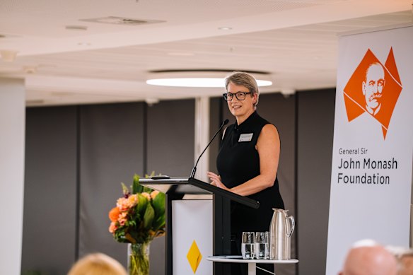 Michelle Simmons speaking at the John Monash Foundation oration.