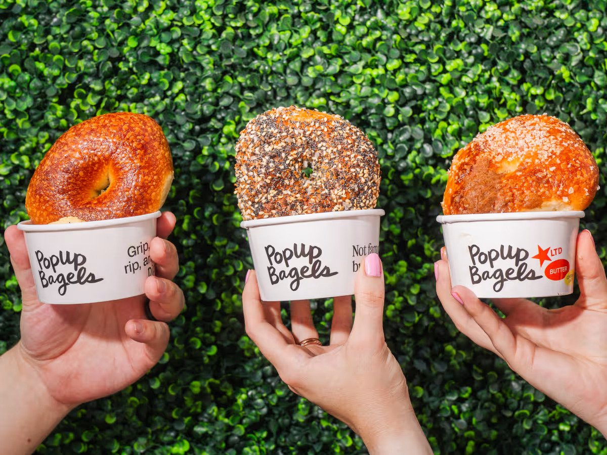 PopUp Bagels schmear cups with hot bagels