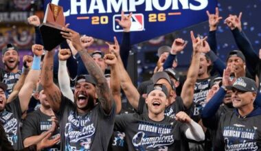 Tampa Bay celebrate becoming ALCS champions in Florida and booking their World Series ticket. Photo: AP PHOTO