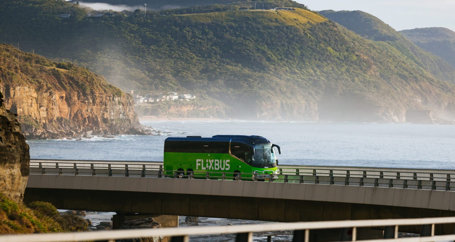 A FlixBus driving through Australia