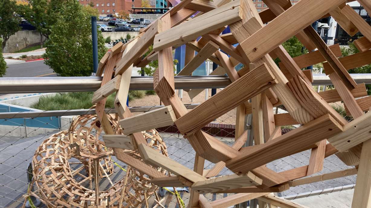 French artist installs imaginative, spiraling wooden sculpture in Ogden plaza