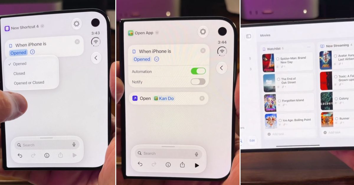 Watch the iPhone Duo run a Shortcuts automation when it is opened or closed