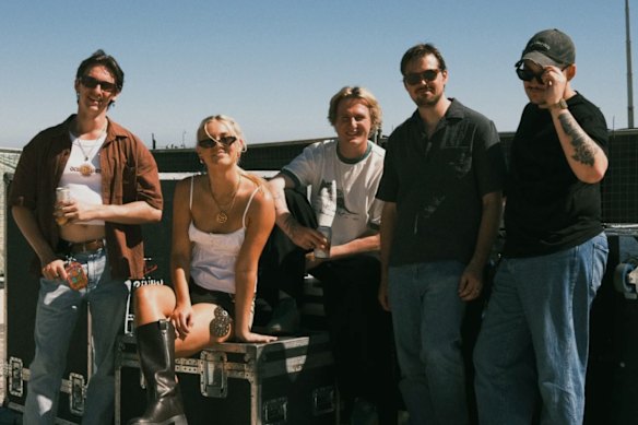 Brisbane indie-rock band Mid Drift members Rowan Bowyer, Sarah Engstrom, George Swan, Daniel Larsen and John Reid.