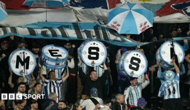 Argentina fans spell out Messi on drums