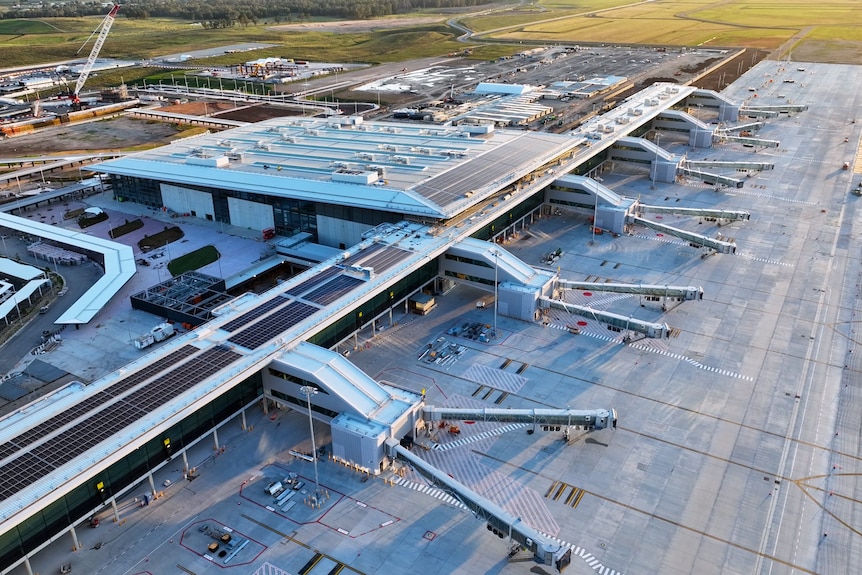 An aerial view of the new Western Sydney Airport taken by a drone.