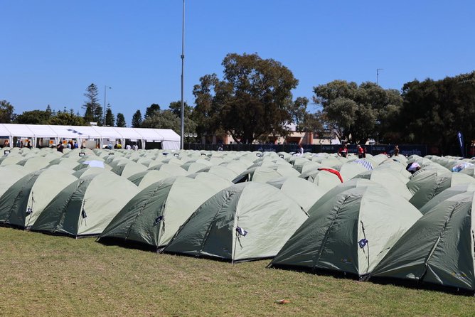 Tents set up in the Mandurah Village at Hall Park for the MACA Cancer 200 Ride.