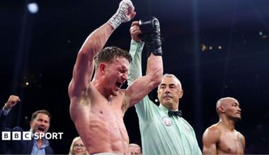Dalton Smith celebrates his WBC title defence win over Alberto Puello