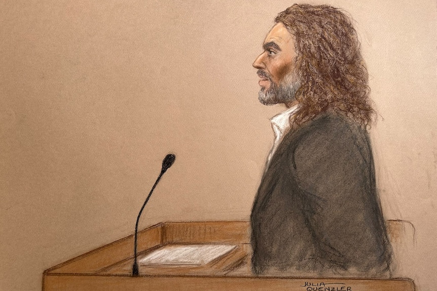 An artist impression of a man standing at court dock.