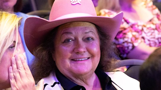 Rinehart attended a conservative political conference in London earlier this year where Pauline Hanson was a keynote speaker.