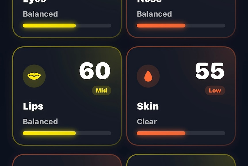 results from an app ranking lips, skin and other body features 
