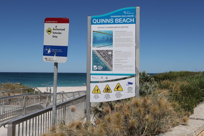 The City of Wanneroo has reinstalled its shark barrier at Quinns Beach for the summer season. Justin Benson-Cooper