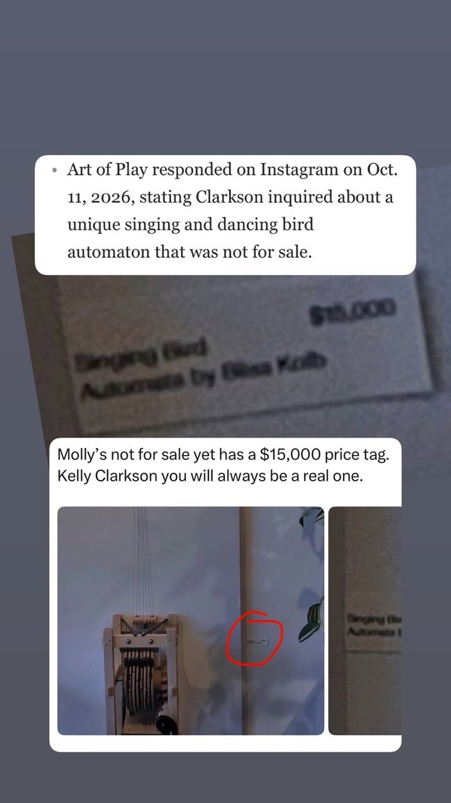 Kelly Clarkson shared an image appearing to show a price tag on the bird she was told wasn’t for sale. 