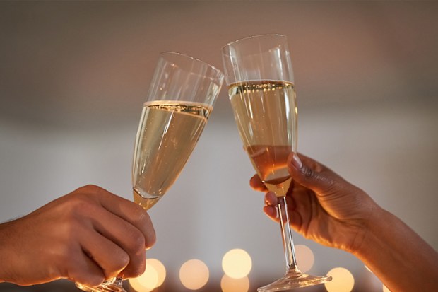 Couple cheers champagne celebration