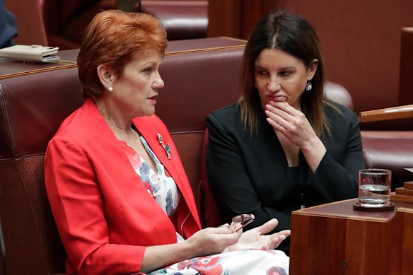 Senators Pauline Hanson and Jacqui Lambie in 2019.