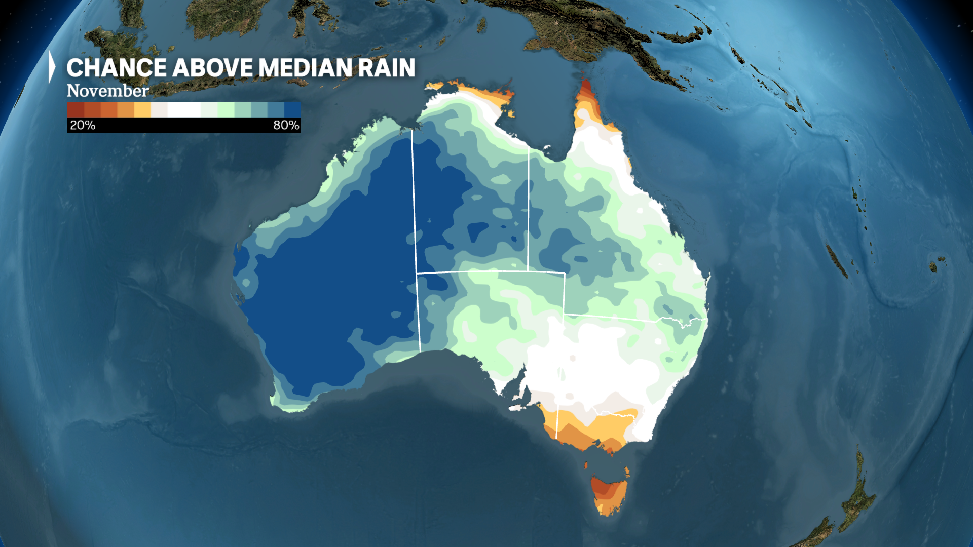 a weather map of australia shows the outlook for November hints at further relatively widespread rain