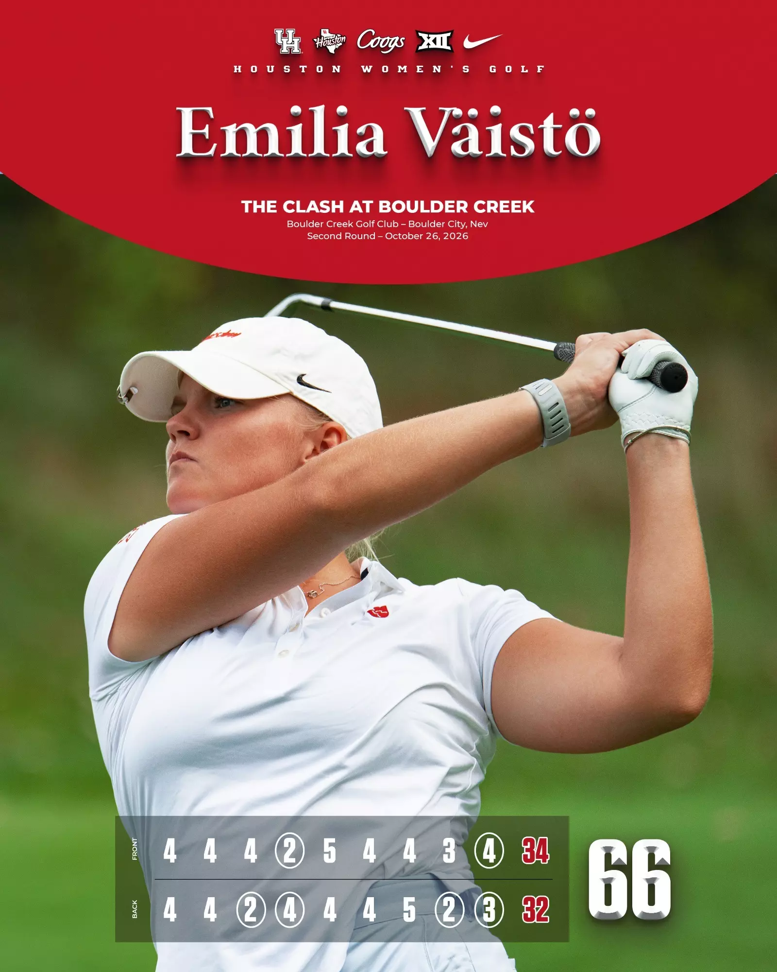 Emilia Vaisto, The Clash at Boulder Creek Second Round recap graphic
