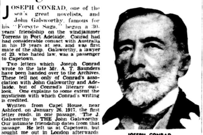 A newspaper article from 1941 on the friendship between John Galsworthy and Joseph Conrad.