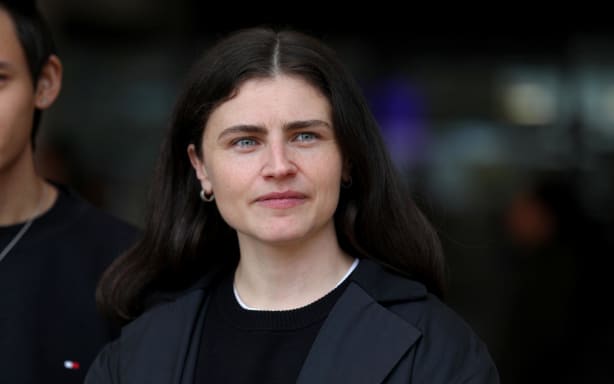 Green Party co-leader Chlöe Swarbrick speaks to media in Auckland.